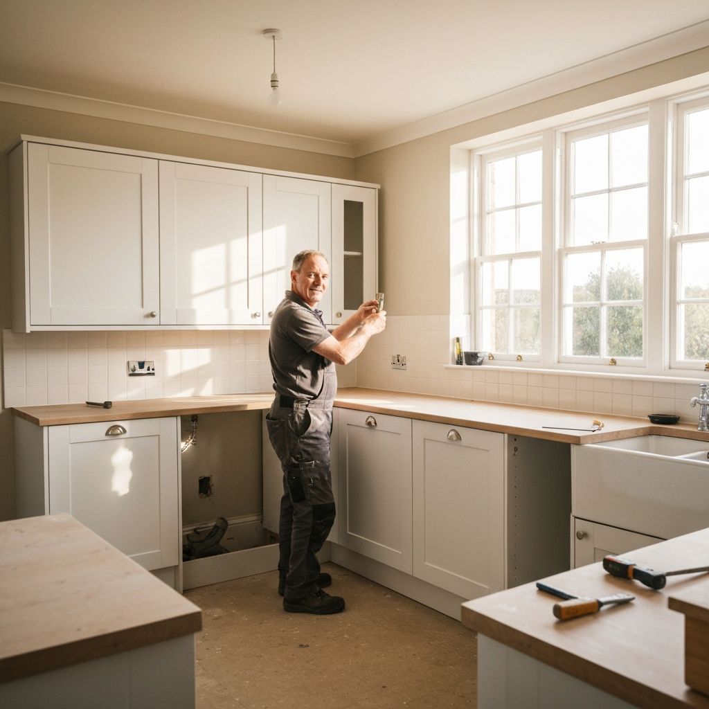 Contractor installing a kitchen renovation